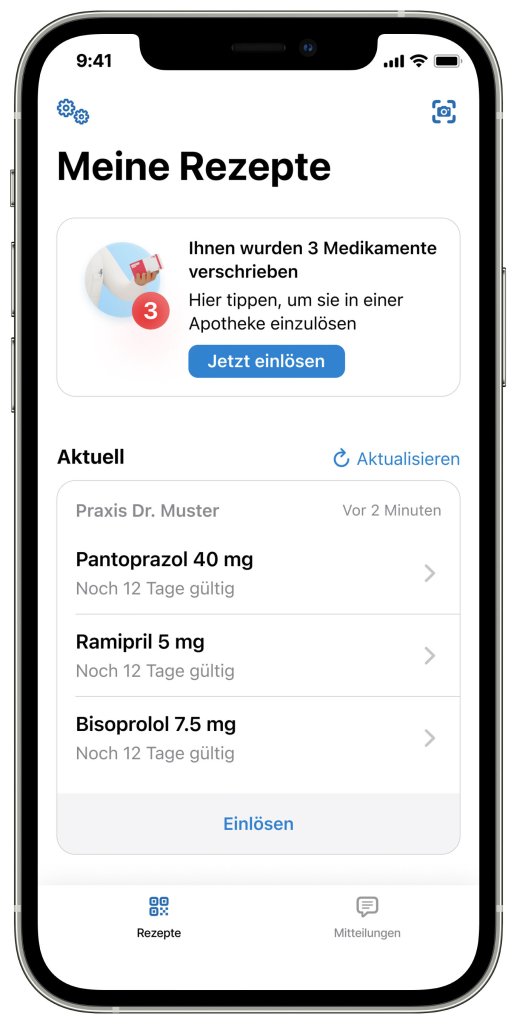 Auf einem Handybildschirm sieht man die Rezepte-App. Foto: DJD/gematik